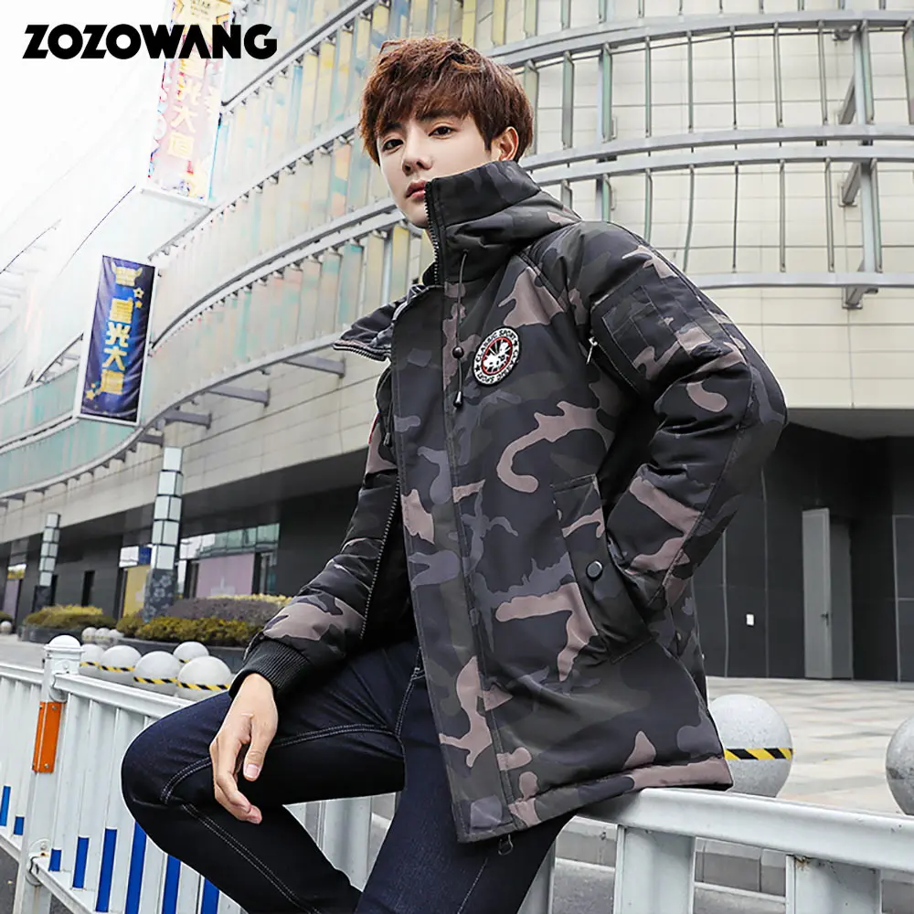 

ZOZOWANG 2019 New Snow Overcoat Men Windbreaker Camouflage Thick Warm 90% White Duck Down Jacket Hooded Winter Jacket Men