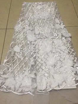 

Latest Net French Lace Material High Quality French Net African Lace Fabric With White 3 D Flowers Nigerian Wedding African Lace