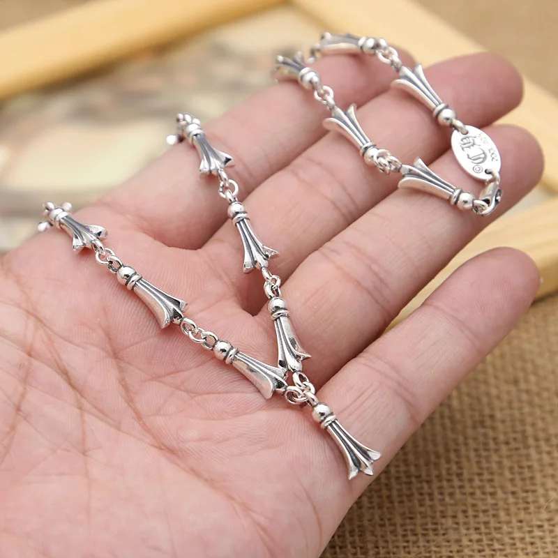 

Starfield S925 Sterling Silver Retro Thai Silver Men Women Unisex Vintage Style Bone Chain Stitching Simple Necklace