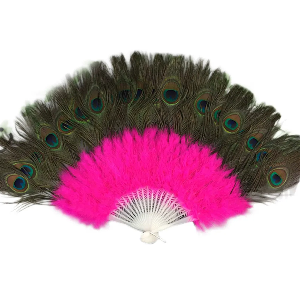 Прямые продажи с фабрики белые женские сложенные турецкие перья ручной вентилятор Ручная работа Фанаты для танцев Свадебные украшения abanicos - Цвет: Hot Pink