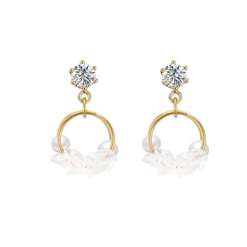 Fashion Round Crystal Earrings Pearl Earrings Circle Geometry Melting Crystal Circle Stud Earrings For Women