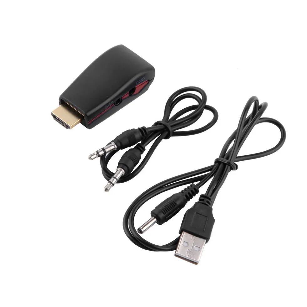 

5PCS Black HDMI to VGA Video Converter Box Adapter AV Audio Cable For PC PS3 HD TV