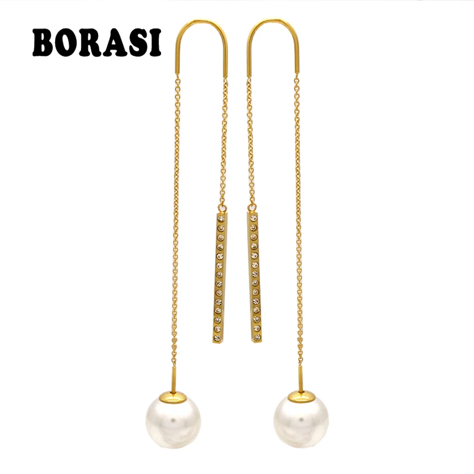 

Fashion Gold Color Long Tassel Earrings For Women Bridal Jewelry OL Like Chain Earhook Dangle Pearl Earrings Boucle d'oreille