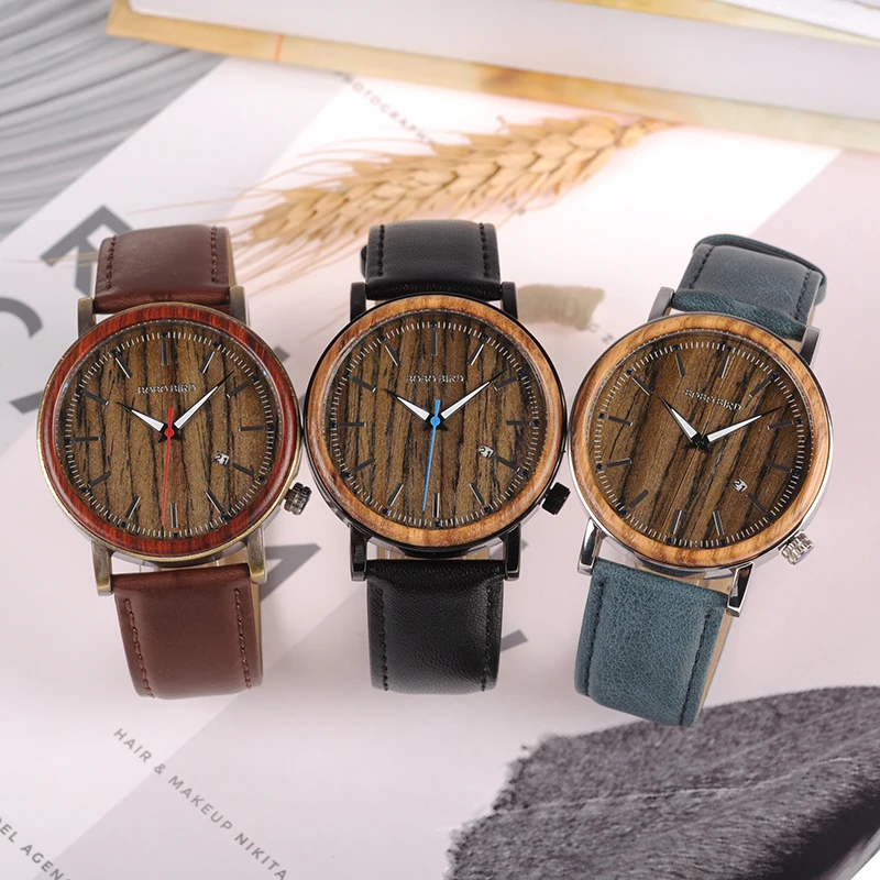BOBO BIRD Wooden Metal Watch Men Brand Design Lightweight Quartz Watches Calendar Accept Customize Drop Shipping