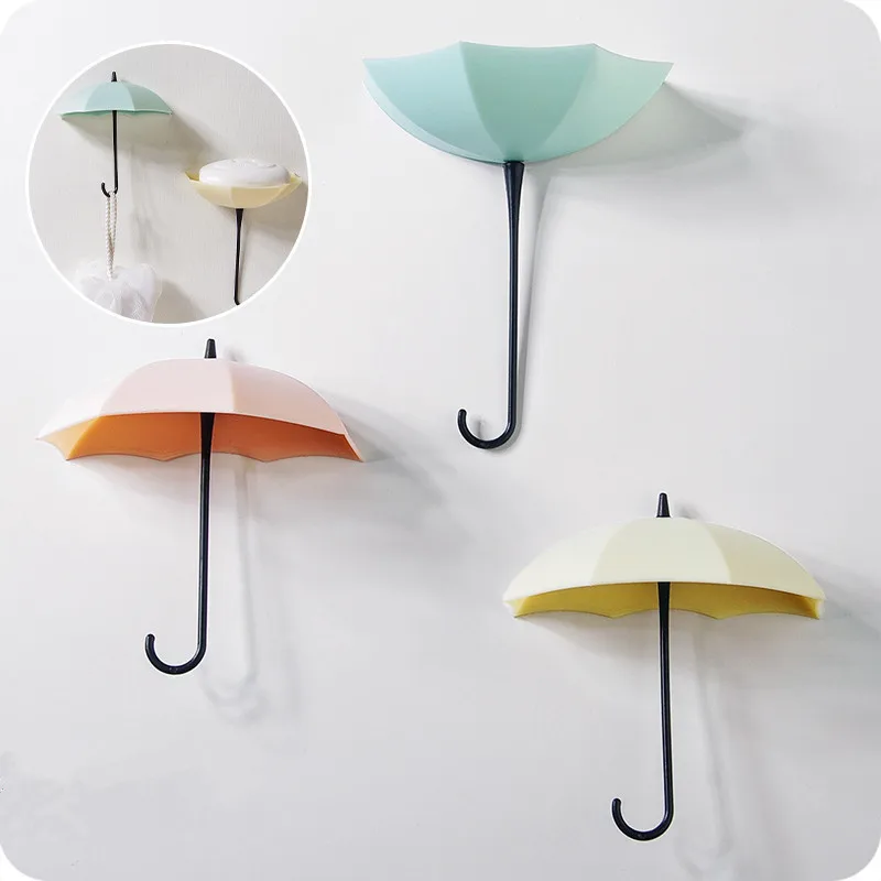 

1set Self adhesive mbrella shape wall mounted hook coat organizations Storage rack for key hanger towel Soap jewelry Holder