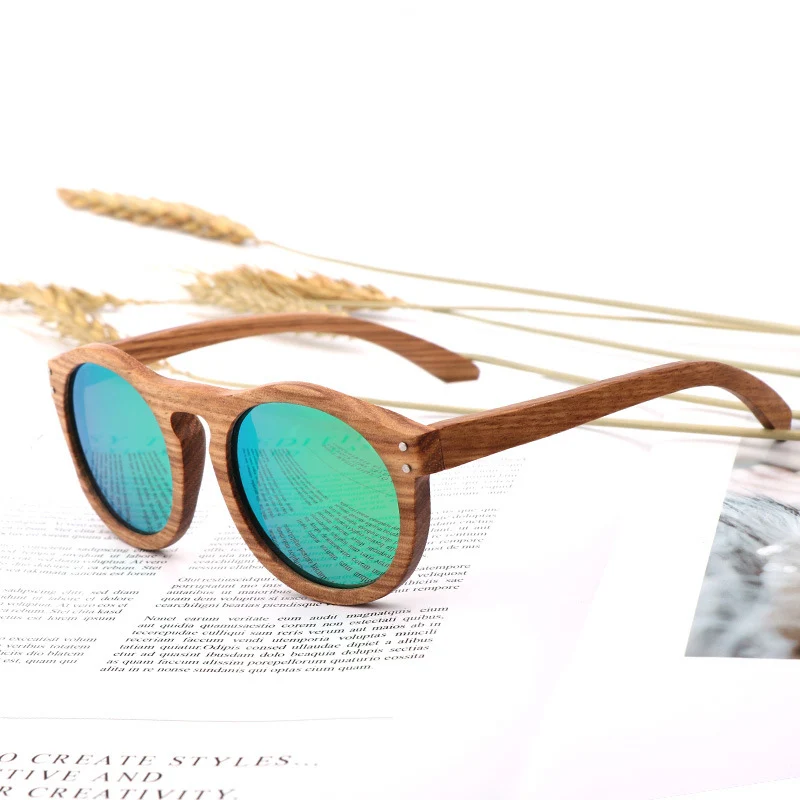 Vintage Women Round Wooden Sunglasses Polarized Mens Sun Glasses Brand Designer Zebra Wood