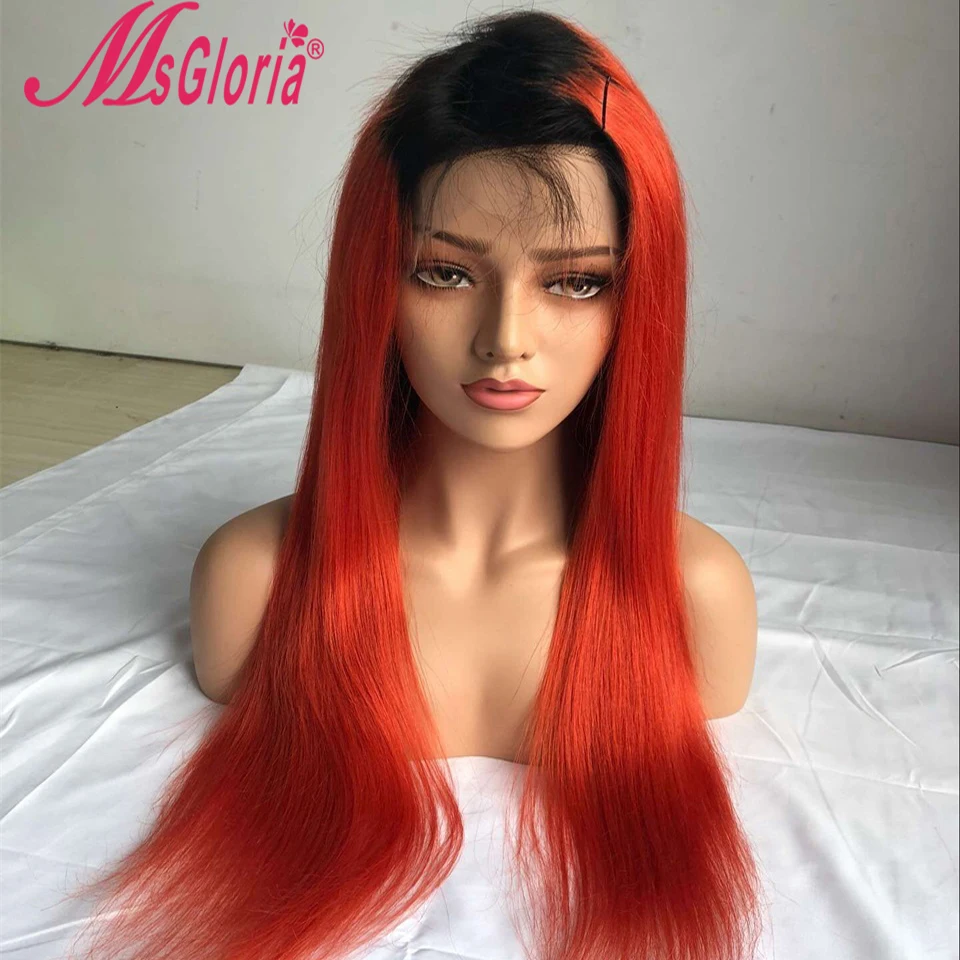 Msgloria Brazilian Remy Hair Lace Wigs Two Tone 1B Orange Color Human