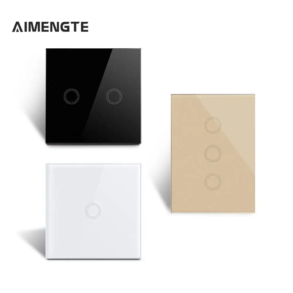 

AIMENGTE EU US Standard Touch Switch Crystal Glass Panel 1/2/3 Gang Light Wall Touch Screen Switch 110V 220V LED Light Switch