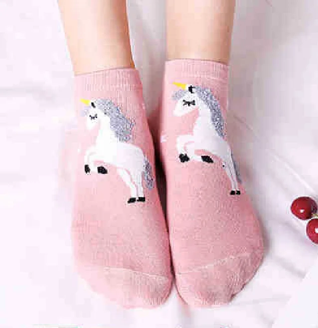 1 пара, 3D милые мягкие носки до лодыжки для женщин и девочек, милые Мультяшные животные, хлопковые теплые носки Harajuku, короткие носки - Цвет: white horse