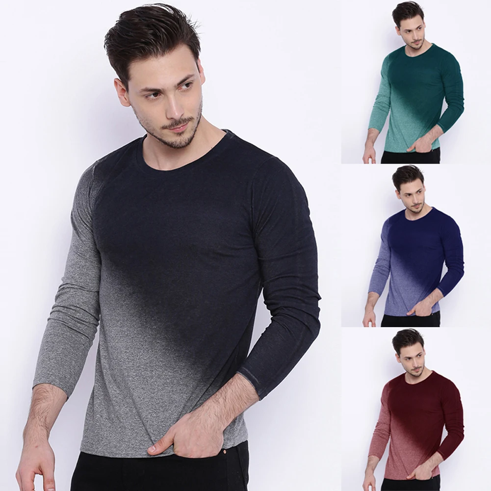 New Casual Brand Mens Formal Gradient Shirts Slim Fit Shirt Long Sleeve Top T-shirt | Мужская одежда