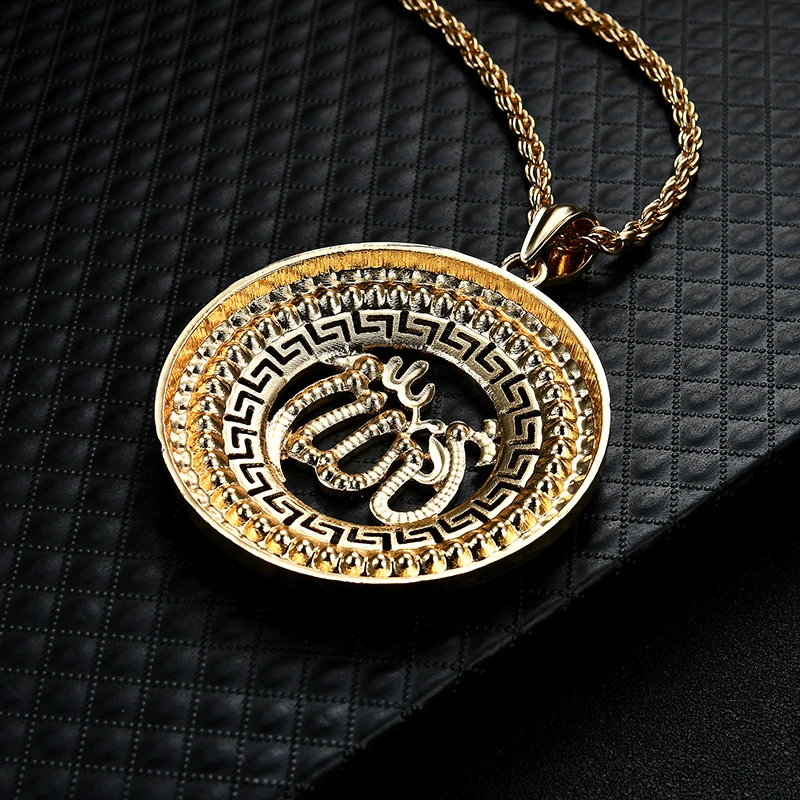 New Punk Geometric Round Waterdrop Heart Allah Necklaces Pendant For Women Men Crystal Long Necklace Arab Muslim Islam Jewelry