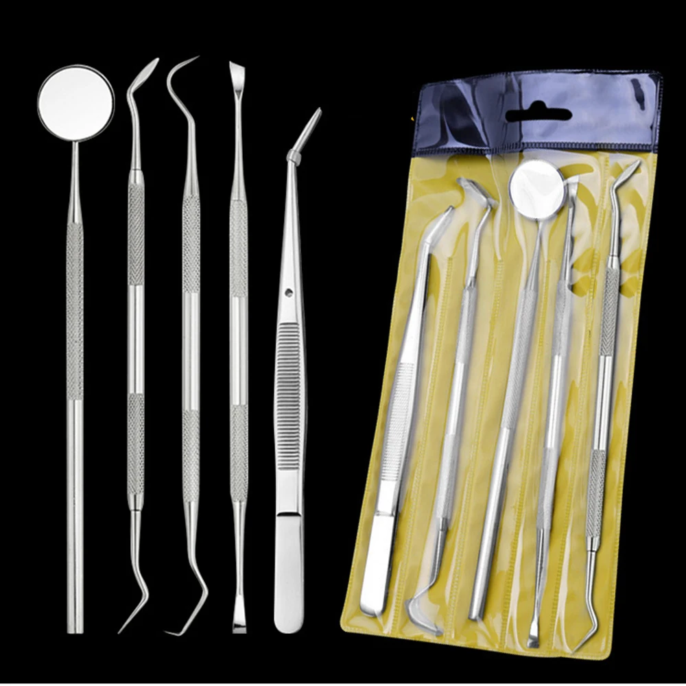 

AMSIC 5PCS Dental Mirror Stainless Steel Dental Tool Set Mouth Mirror Dental Kit Instrument Dental Pick Dentist Prepare Tool