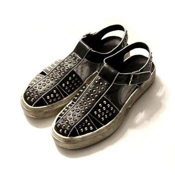 

Newest summer rome style Rivets buckle strap sandals shoes men retro white sole platform sandals real leather shoe free shipping