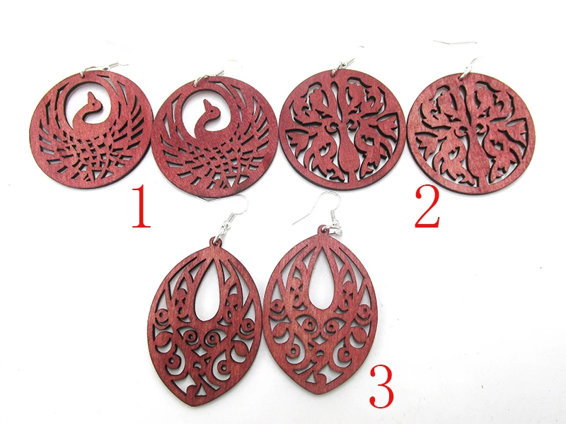 

5pairs/lot 2022 Laser cut peacock Wood Earrings