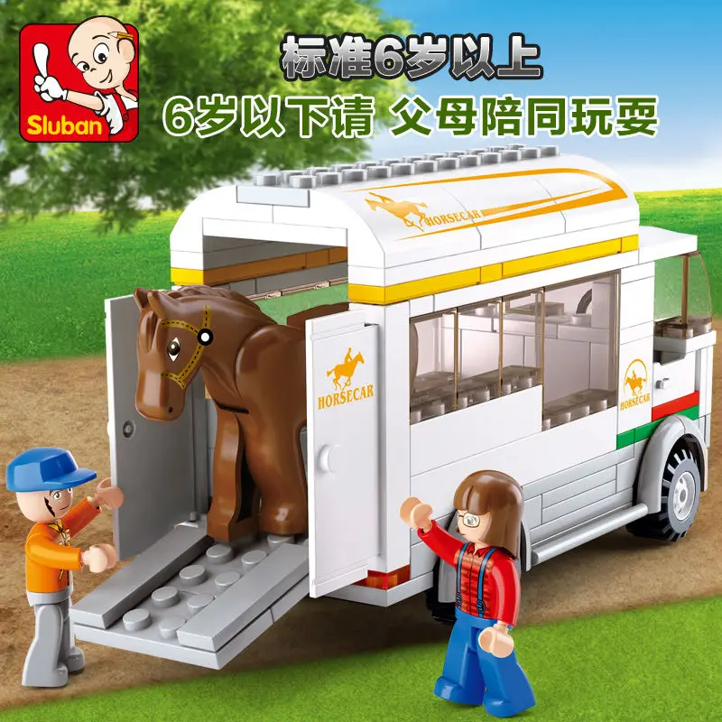 SLUBAN 0559 Happy Farm Pony Transport фигурные блоки Обучающие Строительные кирпичи игрушки для