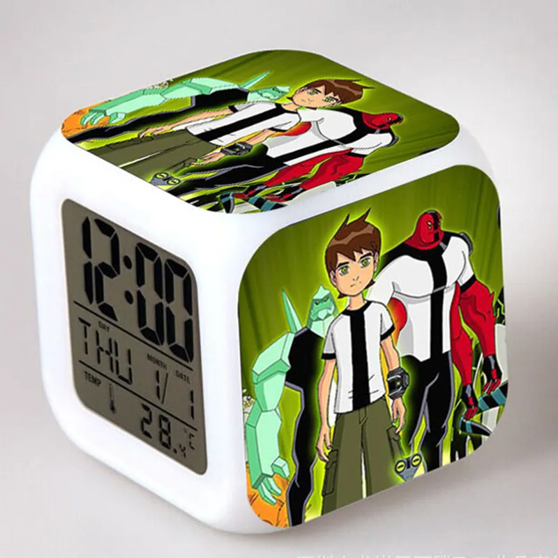 Ben 10 светодиодный будильник светящийся reloj despertador de cabeceira 7 цветов вспышка ночной Светильник цифровые часы