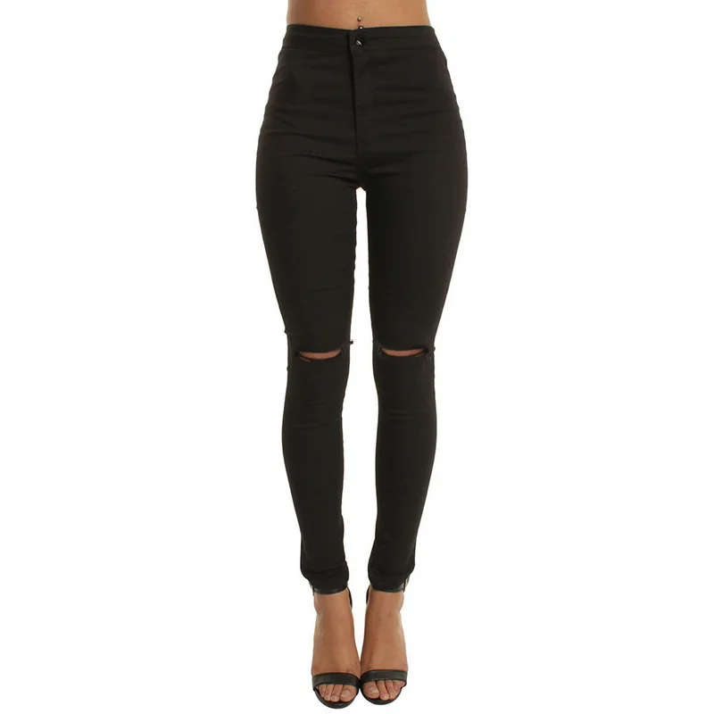 NIBESSER High Waist Casual Skinny Jeans For Women Hole Vintage Girls Slim Knee Ripped Denim Pencil Pants Elasticity Blue Black NIBESSER High Waist Casual Skinny Jeans For Women Hole Vintage Girls Slim Knee Ripped Denim Pencil Pants Elasticity Blue Black