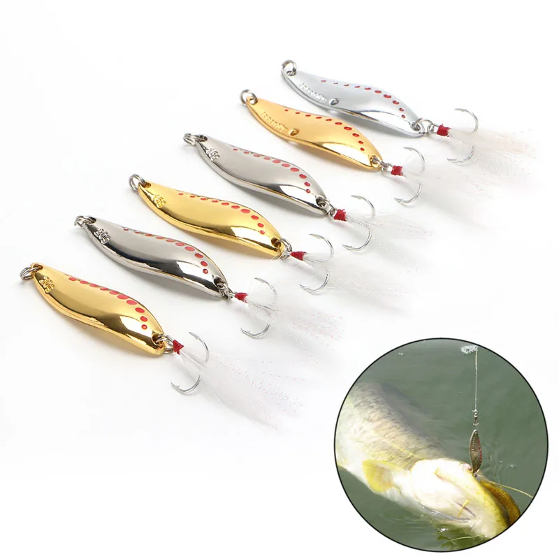 

1x Fishing LuresSpinner Spoon Fishing Lure Hard Baits Sequins No CrankBait Sequins Spoon Bait with Feather Treble Hook 10/15/20G