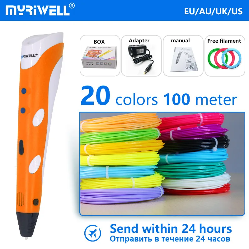 Myriwell 3D Ручка rp 100a с 20 цветами 100 м диаметр 1,75 мм нити Детские Креативные 3D инструменты для рисования лучший подарок на день рождения - Цвет: orange ABS100