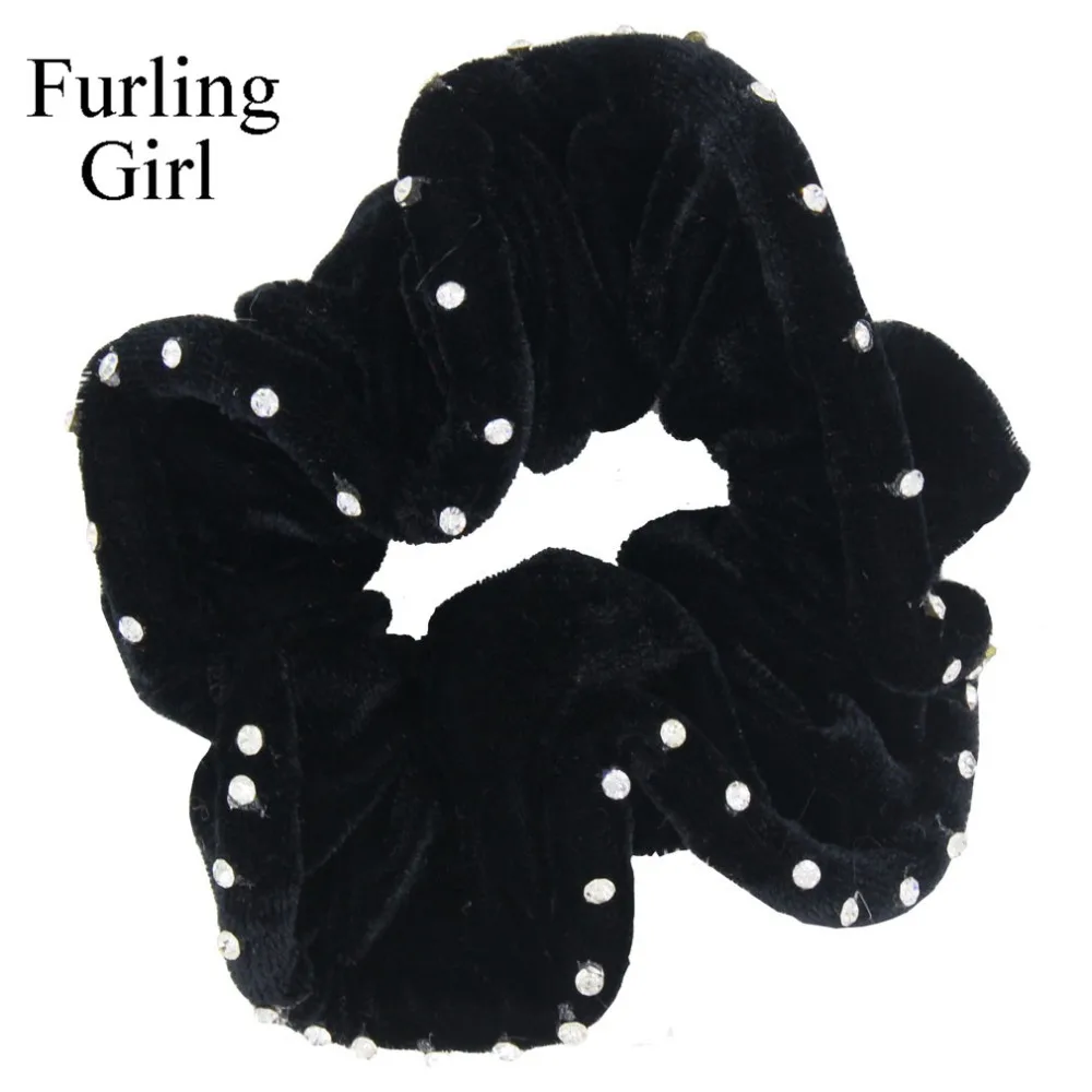 Furling Girl 1PC 60 Crystals Velvet Hair Scrunchies Woman Elegant