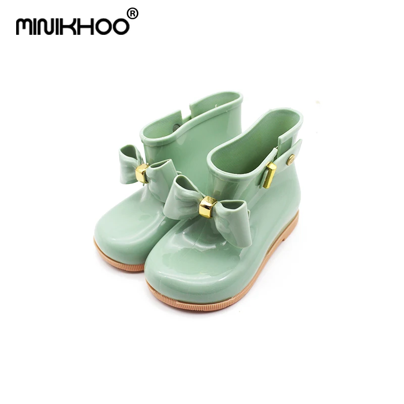 

Mini Melissa 2018 New Bow Boots Waterproof Melissa Girl Jelly Sandals Baby Shoes Breathable Melissa Rain Boots Beach Sandals