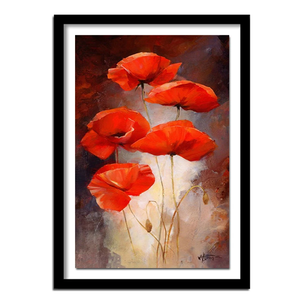 

5D Diy Needlework square Diamond Painting Red flowers Picture Cross Stitch Rhinestone Paste Decorative Diamond Embroidery