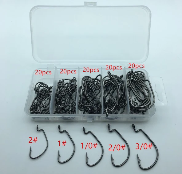 

100pcs/box High carbon Steel Fishing Hooks Crank Lead Sharp worm Hooks 2# 1# 1/0# 2/0# 3/0# mix size