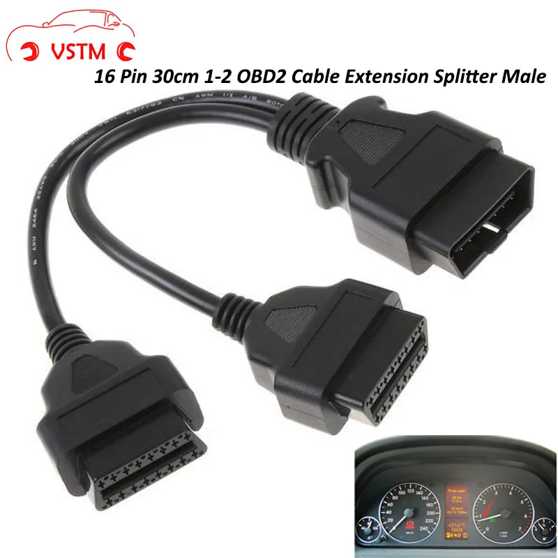 

VSTM 16 Pin 30cm 1-2 OBD2 Cable Extension Splitter Male to Dual Female Y OBD Cable
