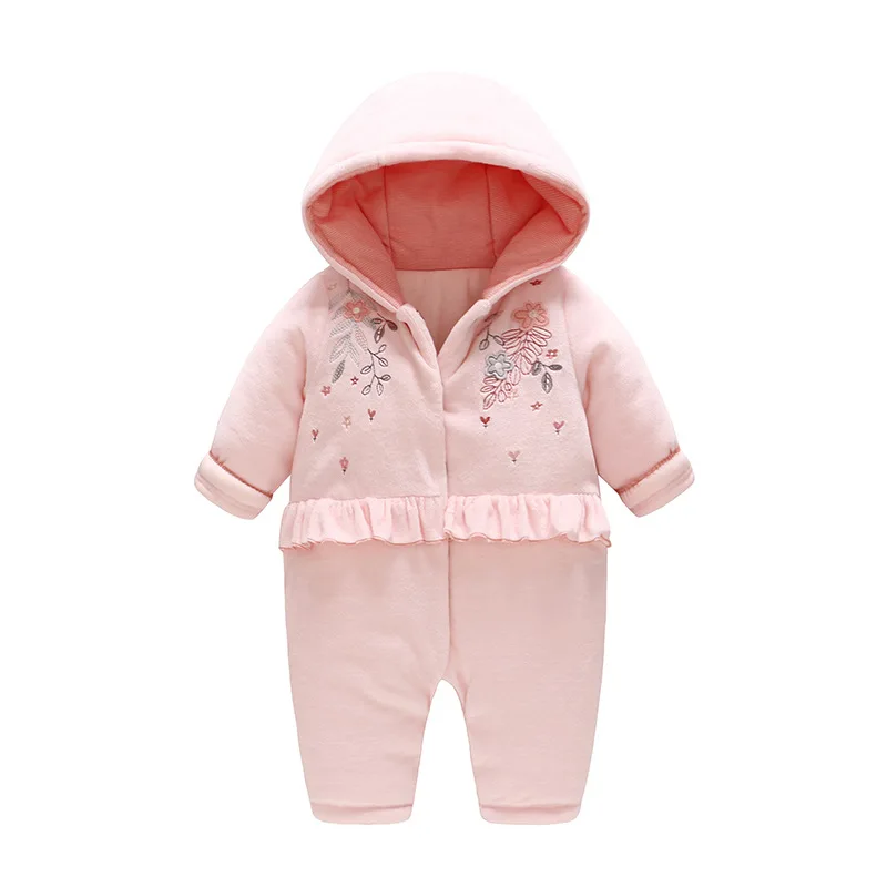 

Newborn Baby Girl Cotton Lace Footies 1 Piece Overall with Hooded 2019 New Spring Pink Infant Girl Clothes Born 3m 6m 9M 12m