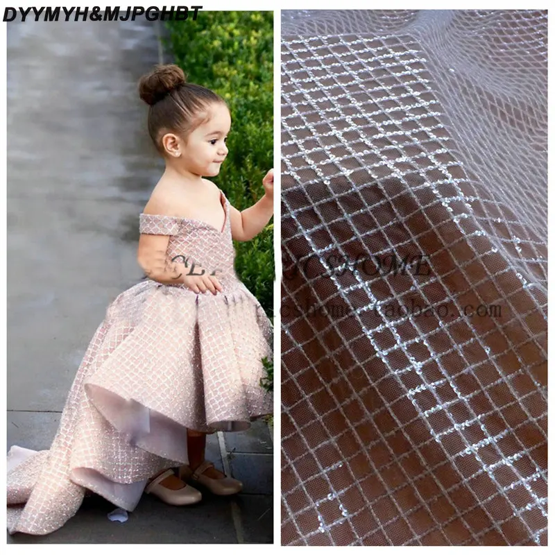

Lovely Short Front and Long Back Pink Sequin Kids Pageant Dresses Off Shoulder Corset Back Shiny Flower Girls Dress