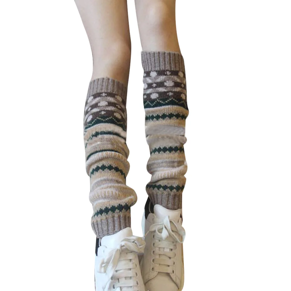 Women's Leg Warmers Soft Cotton Striped Boot Covers Thigh High Leg