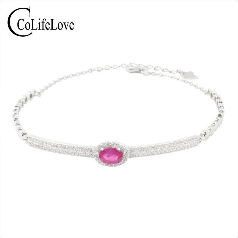 

100% natural SI grade ruby silver bracelet 4 mm * 6 mm 0.5ct Africa Ruby bracelet 925 silver ruby jewelry romantic birthday gift