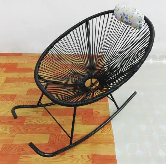 Кресло садовое кресло-качалка PE плетеный стул двор стул - Цвет: Черный