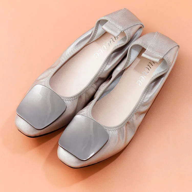 Genuine Leather Ballerina Luxury Shoes Women Designers Causal Slip-on Silver Loafer Shoes For Women Spring Autumn Ballet Flats  (10)