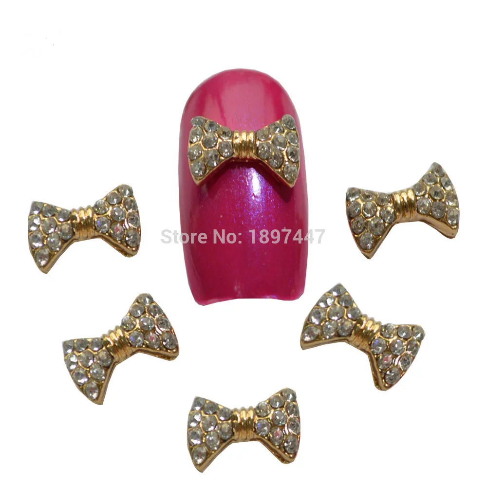 10Pcs Gold Bow DIY 3D Nail Art Decorations Glitter Alloy Tie Studs with Rhinestones Jewelry Charms For Tools | Красота и здоровье
