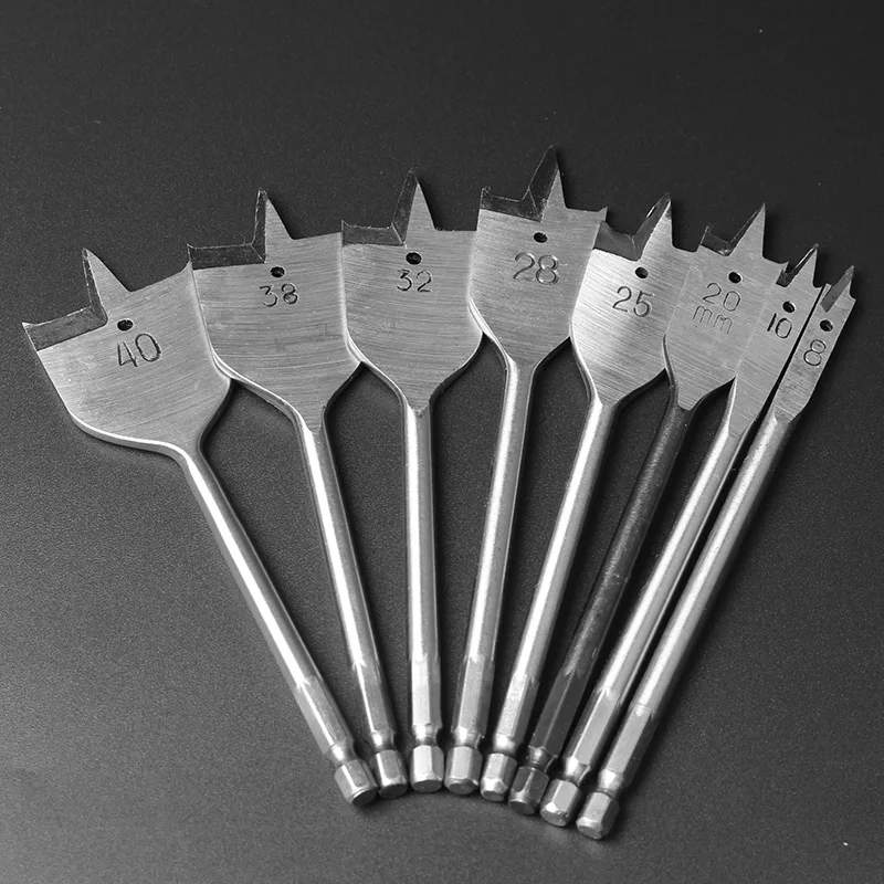 8pcs/set Flat Drill Long High carbon Steel Wood Flat Drill Set Woodworking Spade Drill Bits