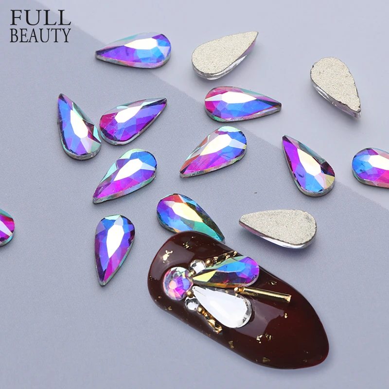 

Full Beauty 10pcs Nail Art Decorations Stone AB Seeds Water Drop Crystals Rhinestone for 3D Manicure Stud Nail Accessories CHR11