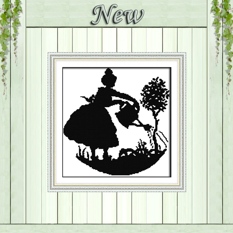 

The girl is water the trees painting counted printed on canvas DMC 14CT 11CT chinese Cross Stitch Needlework Set Embroidery kits