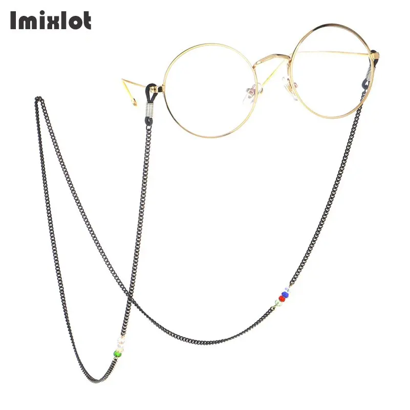 

Fashion Black Chain for Reading Glasses Metal Sunglasses Cords Colorful Crystal Beaded Eyeglass Chain Eyewear Accessories