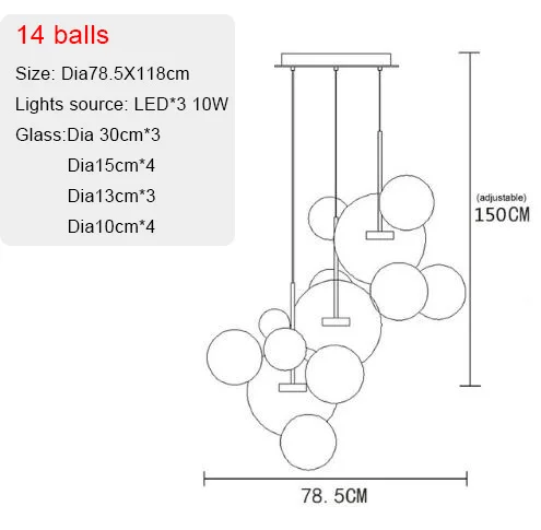 Новые креативные светодиодные подвесные светильники с мыльными пузырями, молекулярные подвесные светильники с стеклянным шаром, стеклянные лампы с Микки Маусом, бар, ресторан - Цвет корпуса: 14 balls A
