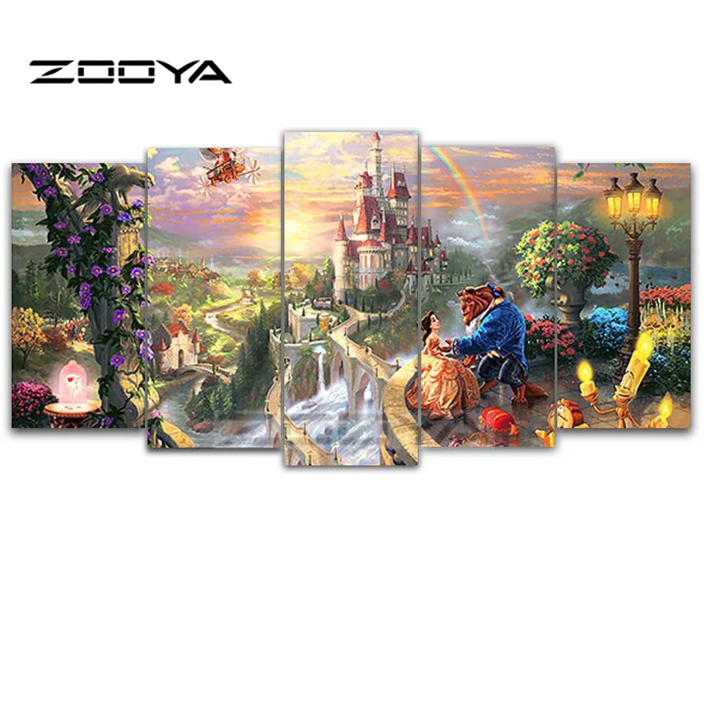 

ZOOYA 5D DIY Diamond Embroidery Beauty Beast 5pcs Multi-picture Combination Diamond Painting Cross Stitch Rhinestone Decor BK263