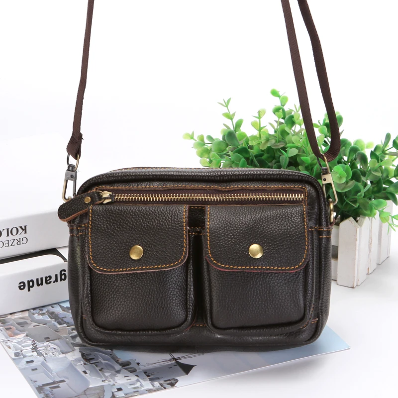 

KUJING Leather Men Bag Quality Men Shoulder Messenger Bag Hot Fashion Men Wear Belt Mobile Phone Change Cigarettes Leisure Bag