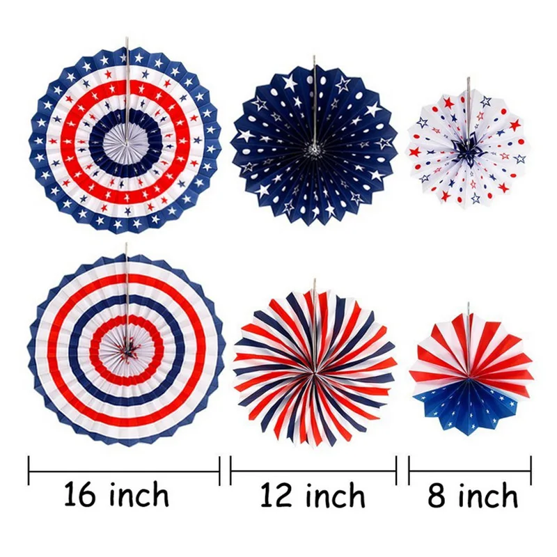 

1Set/6Pcs 4th of July Decorations Paper Fan Patriotic American Independence Day Party Supplies @LS