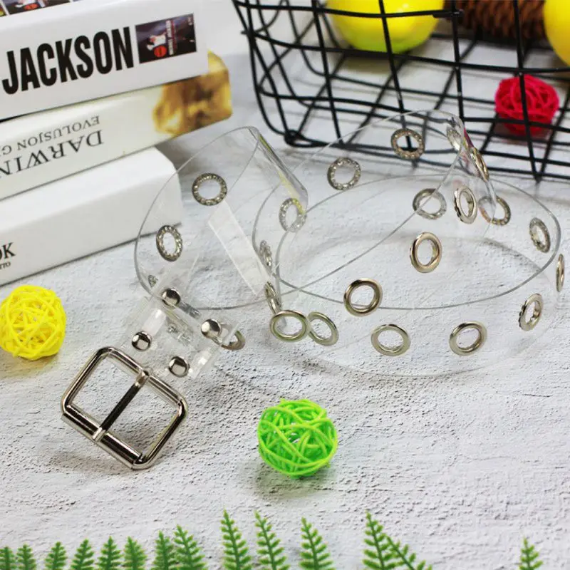 

Fashion Women Rivet White Belt Wild Resin Transparent Porous Pin Buckle Nail Belt Plastic Transparent Belt