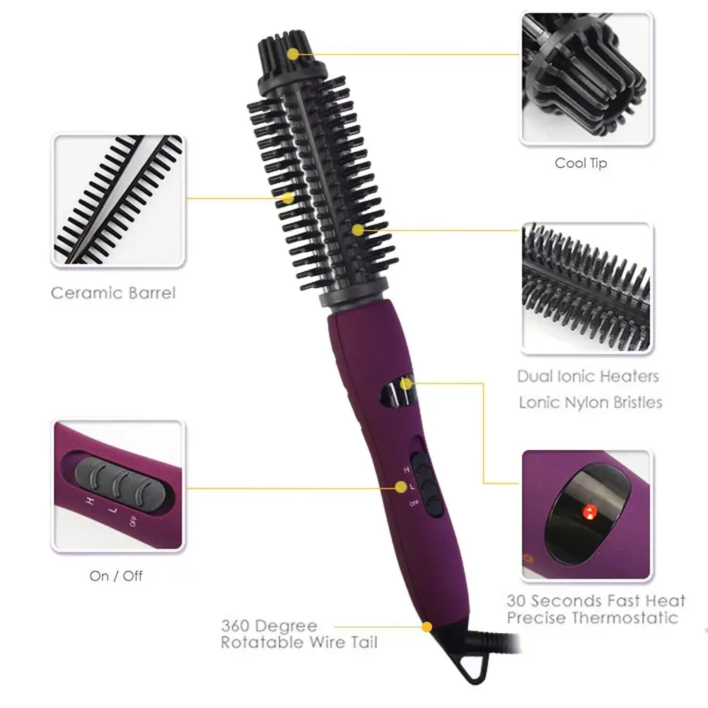 

Pro Curling Iron Brush 1 Inch Hair Curler Brush Ceramic Hot Brush Styling Dryer Comb Curl Tool Dual Voltage for Long Hair