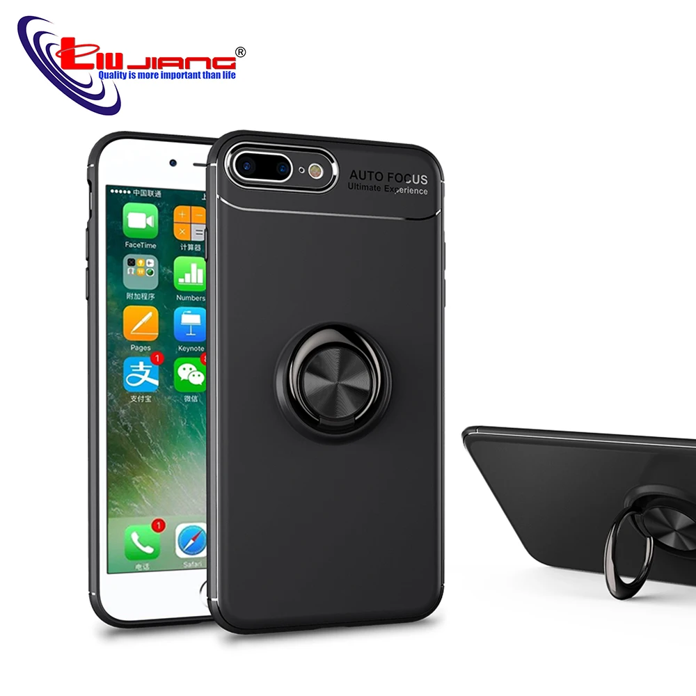 

Liujiang Phone Case For iPhone 7 8 Plus Solid Color Ultrathin Soft TPU Cases Fashion Color Back Cover with metal Ring Bracket