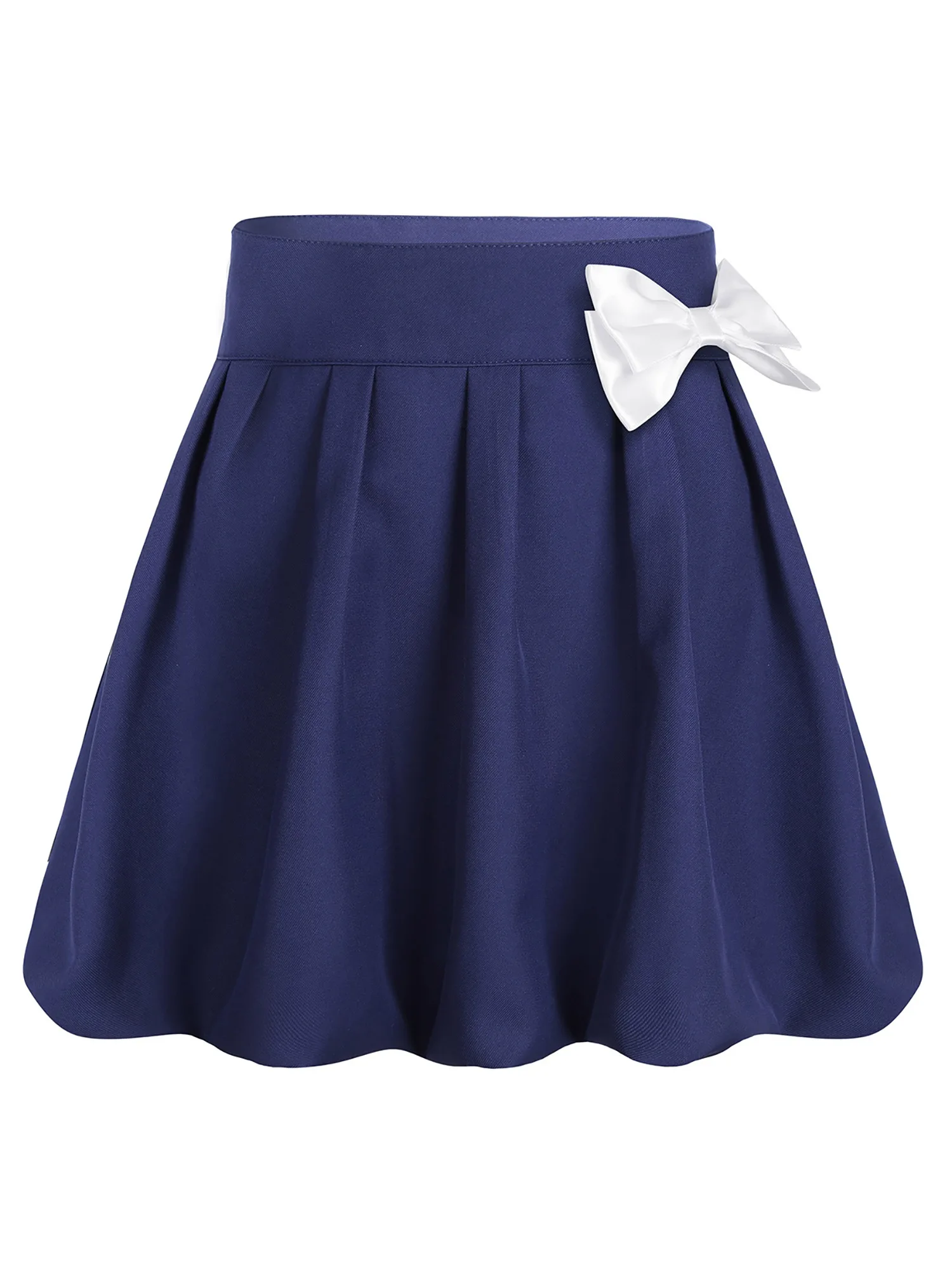 Freebily Big Girls Classical Pleated School Uniform Dance Skirt Bowknot Scooter Dress with Hidden Shorts 