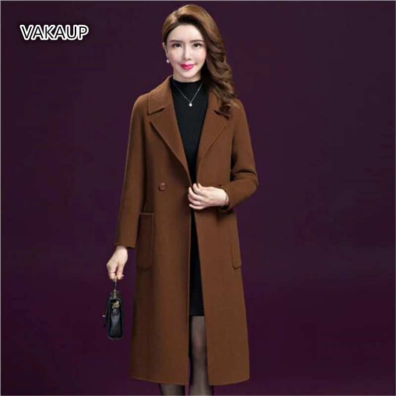 Kopen Herfst Winter Jas 2018 Nieuwe Euro Amerikaanse Grote Sized Vrouwen Ingericht Body Slim Revers Effen Kleur Medium Lange Jas vrouwen Jassen