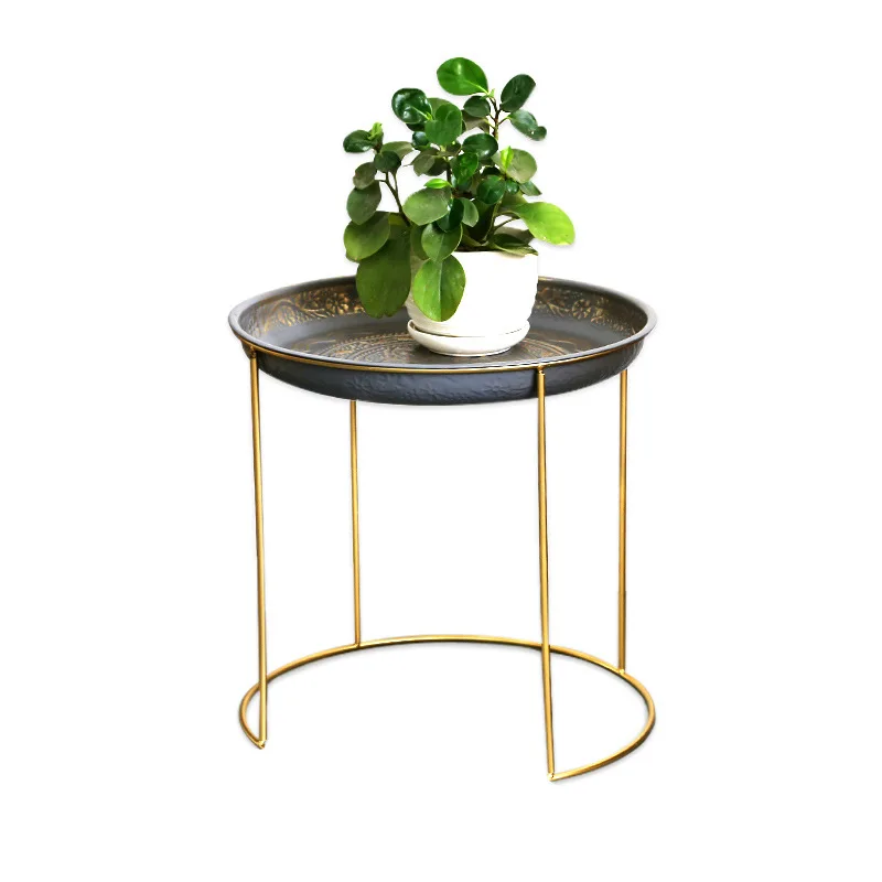 

Modern Minimalist Coffee Table Mini Tea Side Table Flower Pot Holder Foldable Iron Round Center Tables Living Furniture