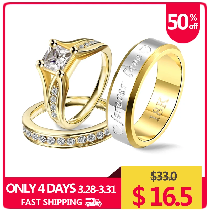 

Vintage Stainless Steel Couple Rings Cubic Zirconia Ring Set for Girl Forever Love Statement Sweet Gifts Suitable for Wedding